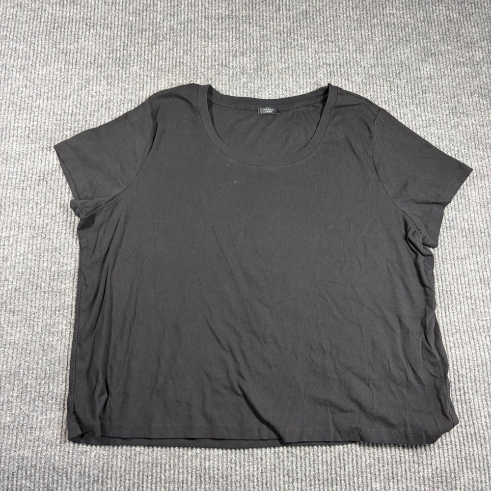 Studio 1886 Shirt Womens 2X Black Short Sleeve Scoop‎ Neck 22W-24W Cotton Blend